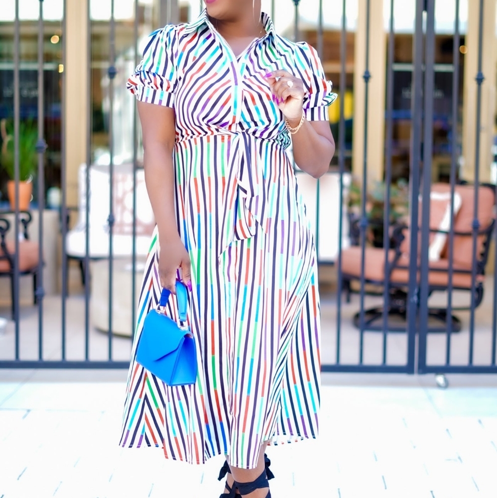 Fashionably Fun Multi-Color Striped Midi Dress